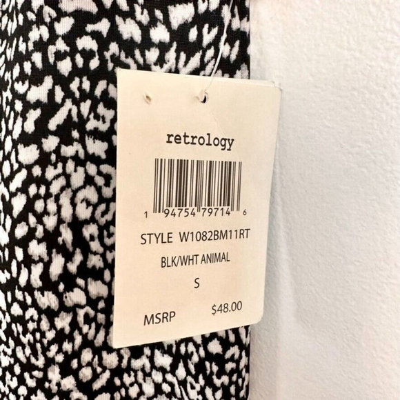 Retrology Wide Leg Cropped Pants Women's Sz Small Black White Leopard Print - Picture 6 of 12
